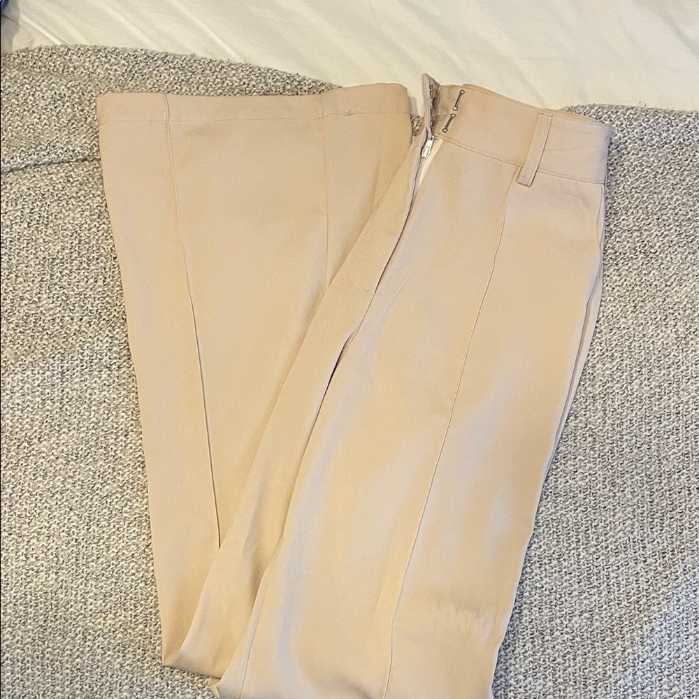 Beige Wide-Leg Trousers